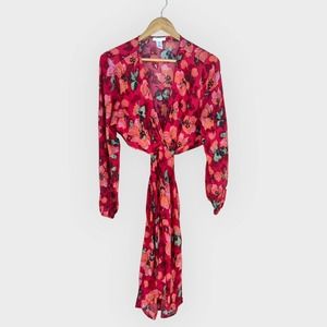 H&M Red Side Slit Floral Dress Size XL